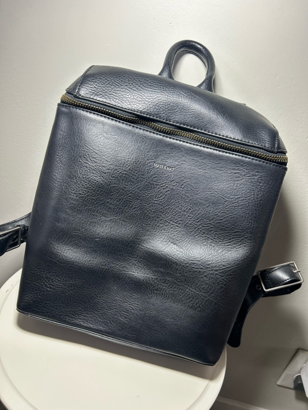 Matt & Nat Black Vegan Leather Square Backpack